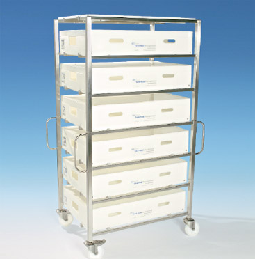 Allegro trolley and trolley extension containing 20 L Allegro trays