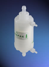 Fluorodyne® II DFL membrane in Kleenpak™ capsule, 0.2 µm sterilizing grade, 400 cm² EFA, 1½ in. sanitary flange inlet and ½ in. hose barb outlet connections, pre-sterilized by gamma irradiation product photo